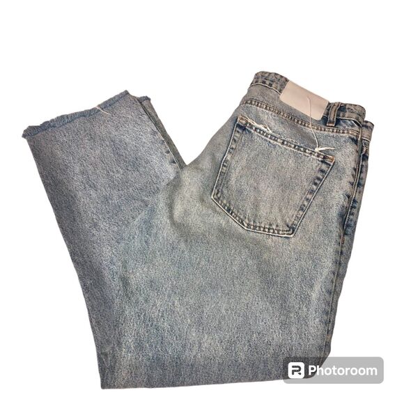 ZARA distressed light wash raw hem straight leg jeans 4 button women's size 10 - Picture 10 of 12
